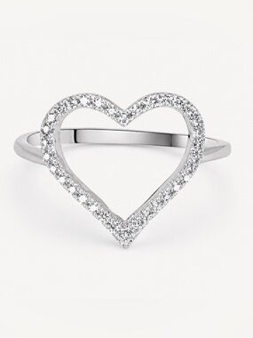 925 Sterling Silver Open Heart CZ Ring Size 8